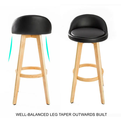 4x Wooden Bar Stool Dining Chair Leather Leila 72cm Black