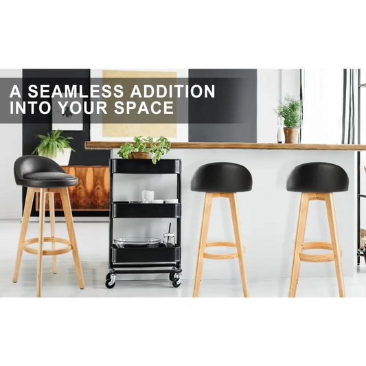4x Wooden Bar Stool Dining Chair Leather Leila 72cm Black