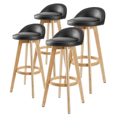 4x Wooden Bar Stool Dining Chair Leather Leila 72cm Black