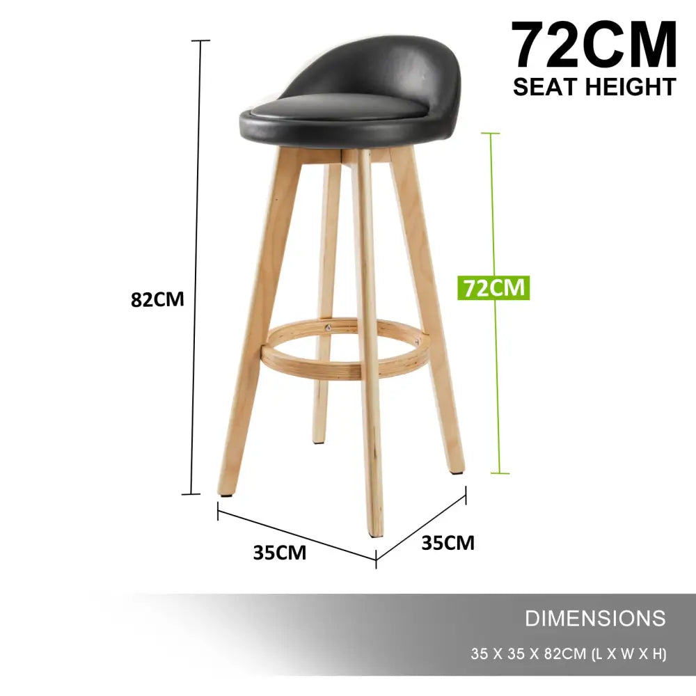 4x Wooden Bar Stool Dining Chair Leather Leila 72cm Black
