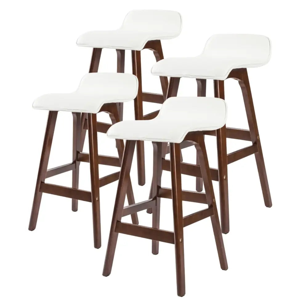 4x Wooden Bar Stool Dining Chair Leather Sophia 65cm White Brown
