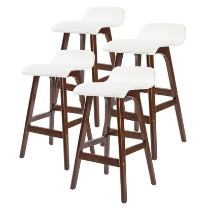 4x Wooden Bar Stool Dining Chair Leather Sophia 65cm White Brown