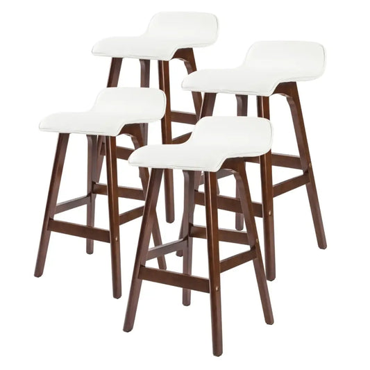 4x Wooden Bar Stool Dining Chair Leather Sophia 65cm White Brown