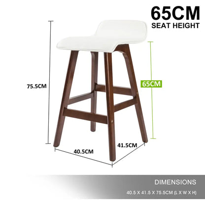 4x Wooden Bar Stool Dining Chair Leather Sophia 65cm White Brown