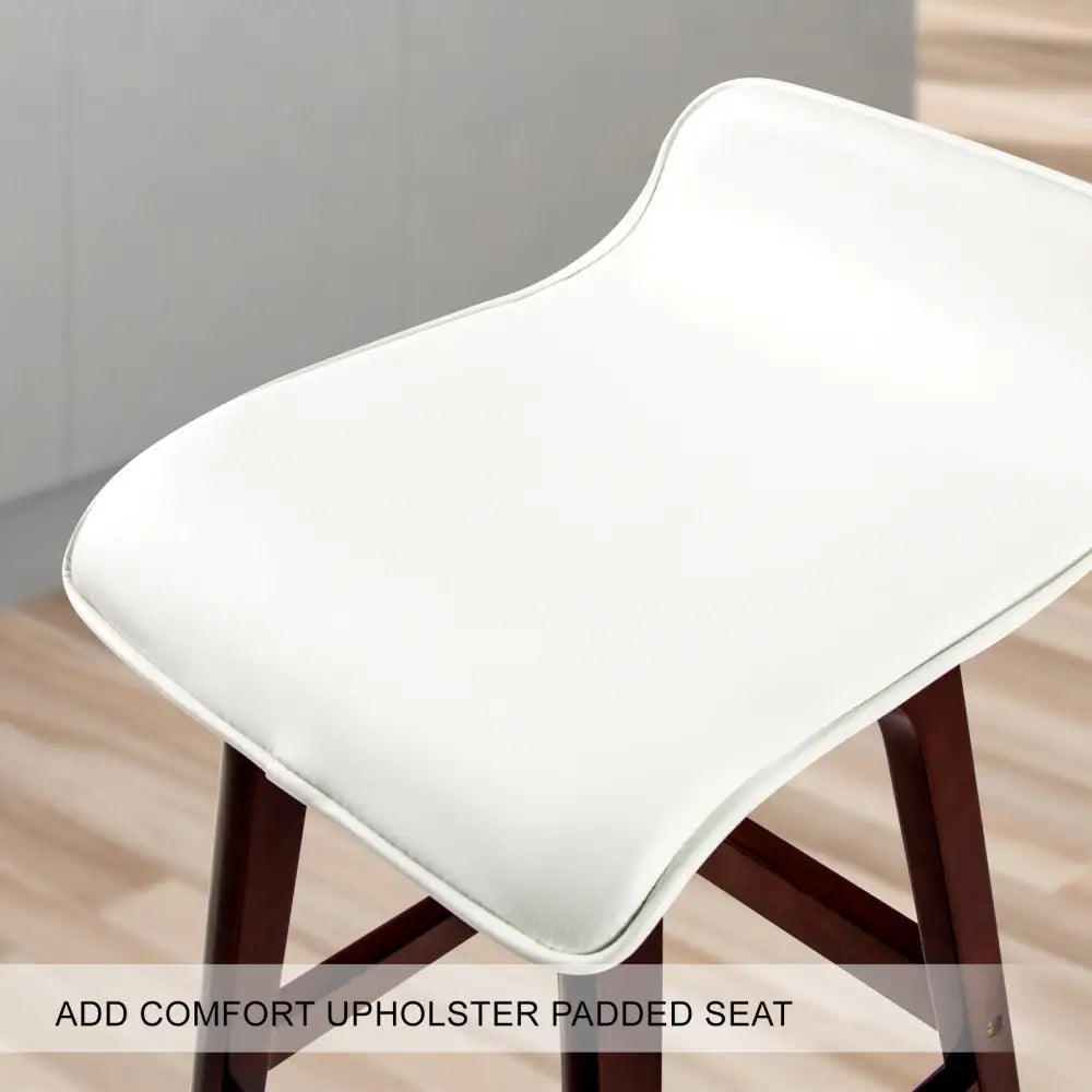 4x Wooden Bar Stool Dining Chair Leather Sophia 65cm White Brown