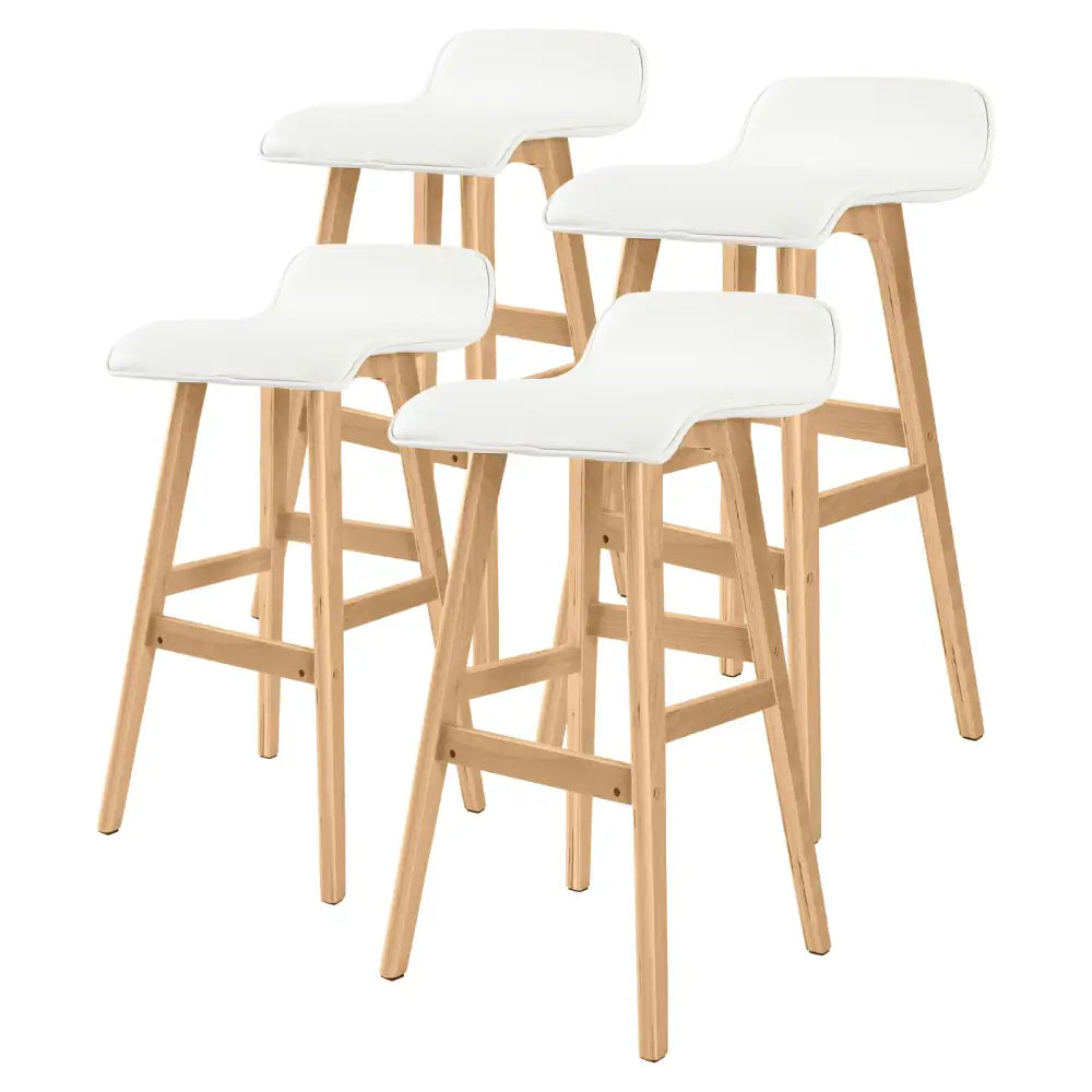 4x Wooden Bar Stool Dining Chair Leather Sophia 74cm White
