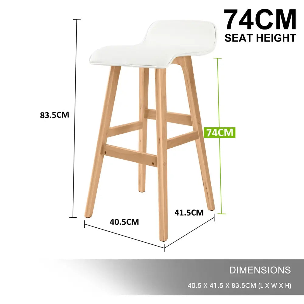 4x Wooden Bar Stool Dining Chair Leather Sophia 74cm White