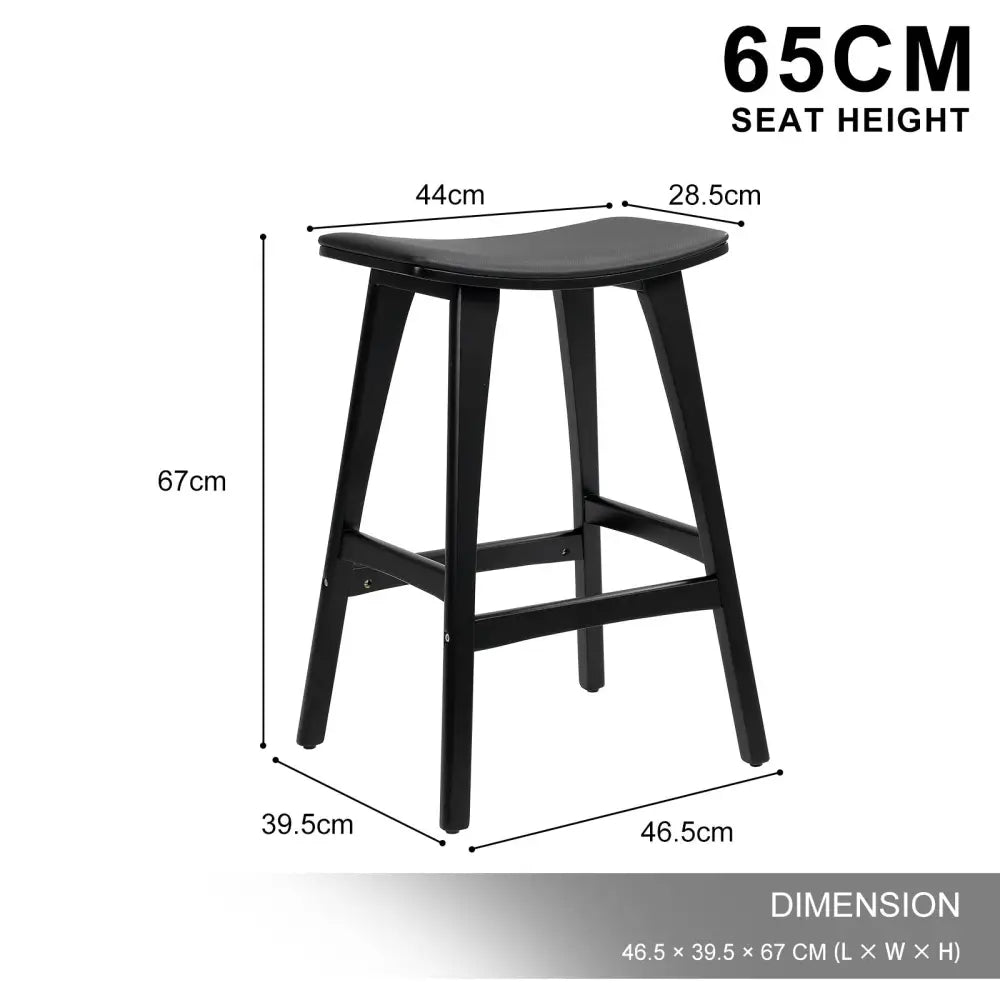 4x Wooden Bar Stool Padded Pu Leather Dining Chair Kanso 65cm Black