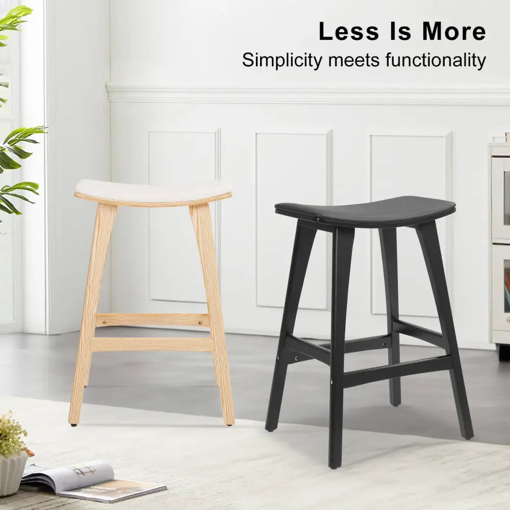 4x Wooden Bar Stool Padded Pu Leather Dining Chair Kanso 65cm Black