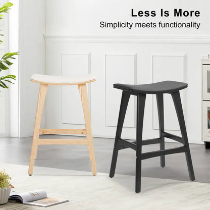 4x Wooden Bar Stool Padded Pu Leather Dining Chair Kanso 65cm Black