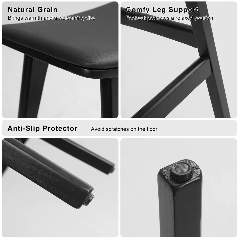 4x Wooden Bar Stool Padded Pu Leather Dining Chair Kanso 65cm Black