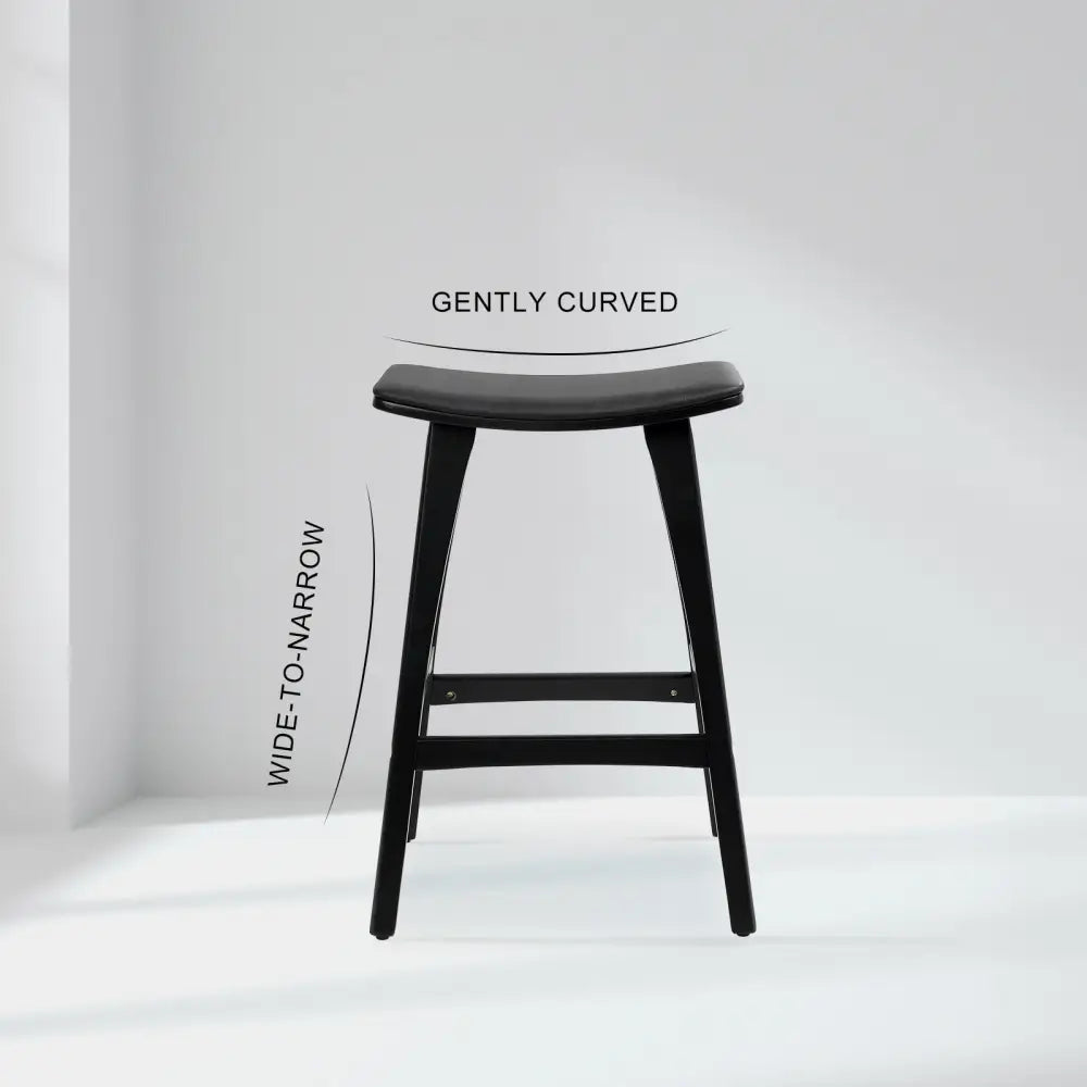 4x Wooden Bar Stool Padded Pu Leather Dining Chair Kanso 65cm Black
