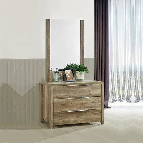 5 Pieces Bedroom Suite Natural Wood Like Mdf Structure Double Size Oak Colour Bed Bedside Table Tallboy & Dresser