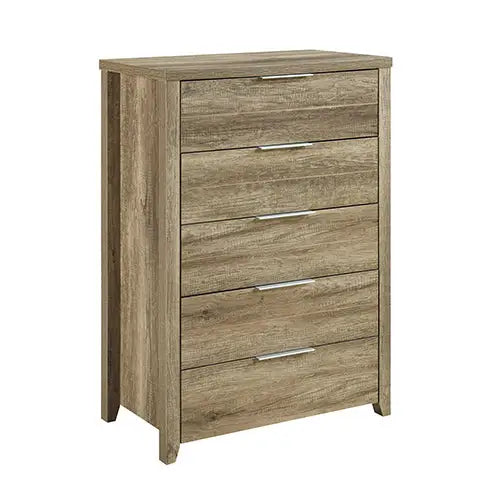 5 Pieces Bedroom Suite Natural Wood Like Mdf Structure King Size Oak Colour Bed Bedside Table Tallboy & Dresser