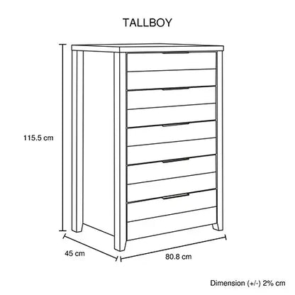 5 Pieces Bedroom Suite Natural Wood Like Mdf Structure King Size Oak Colour Bed Bedside Table Tallboy & Dresser