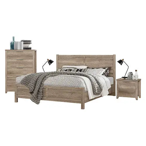 5 Pieces Bedroom Suite Natural Wood Like Mdf Structure King Size Oak Colour Bed Bedside Table Tallboy & Dresser