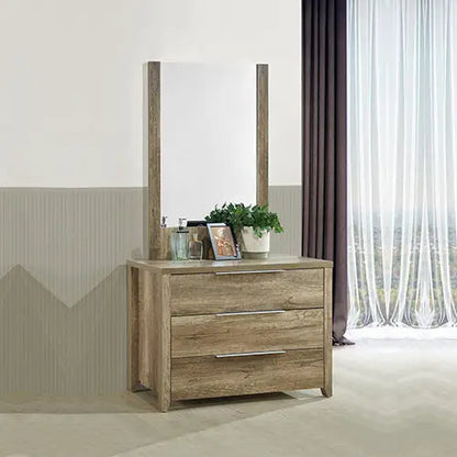 5 Pieces Bedroom Suite Natural Wood Like Mdf Structure King Size Oak Colour Bed Bedside Table Tallboy & Dresser