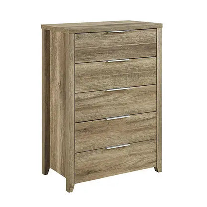 5 Pieces Bedroom Suite Natural Wood Like Mdf Structure Queen Size Oak Colour Bed Bedside Table Tallboy & Dresser