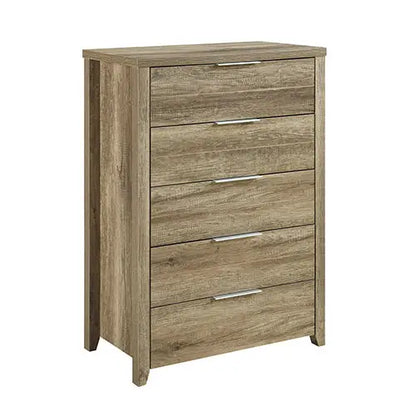 5 Pieces Bedroom Suite Natural Wood Like Mdf Structure Queen Size Oak Colour Bed Bedside Table Tallboy & Dresser