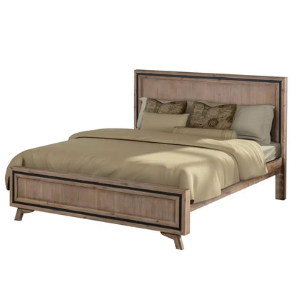 5 Pieces Bedroom Suite Queen Size Silver Brush in Acacia Wood Construction Bed Bedside Table Tallboy & Dresser
