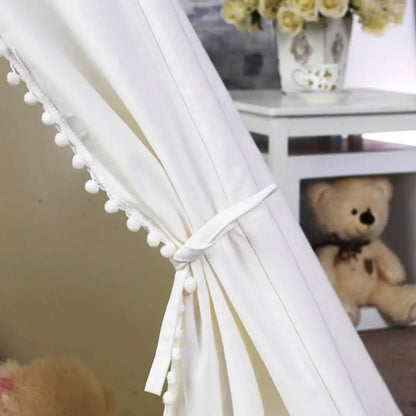 5 Poles Giant Kids Teepee Tent (natural Canvas) | White Fabric Curtain Row Fluffy
