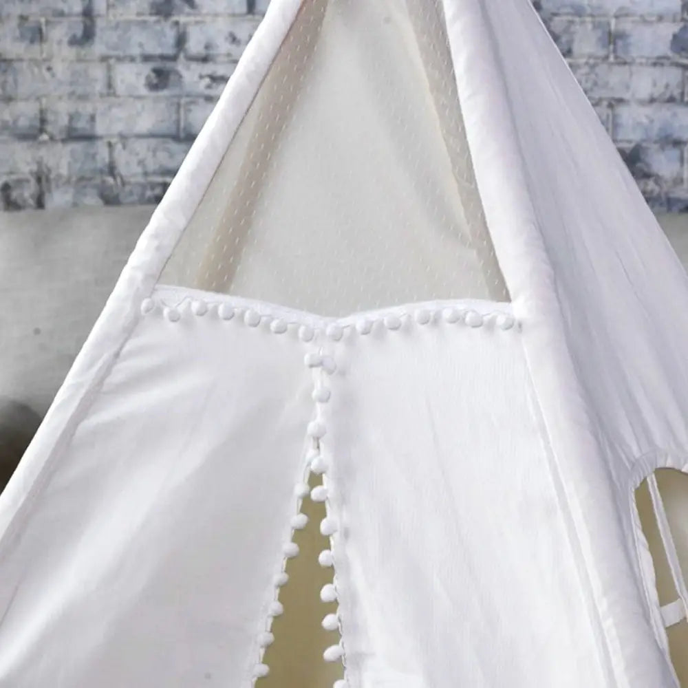 5 Poles Giant Kids Teepee Tent (natural Canvas) | White Fabric Teepee Pom-pom Trim