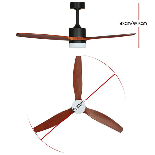 52’’ Ceiling Fan Ac Motor 3 Blades W/light - Dark Wood