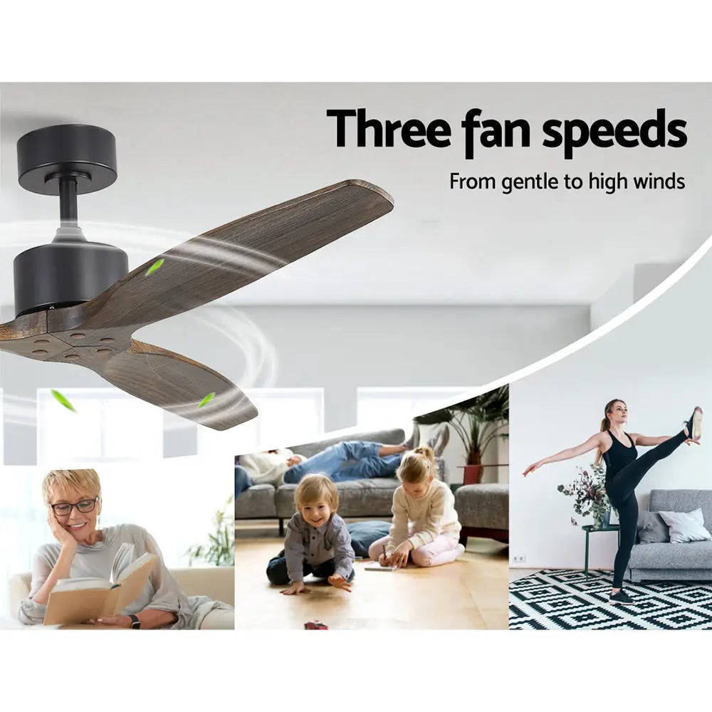 52’’ Ceiling Fan Ac Motor 3 Blades W/remote - Dark Wood