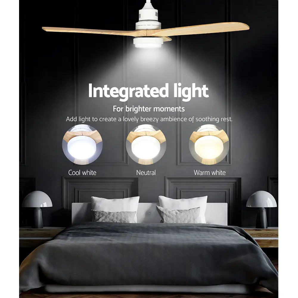 52’’ Ceiling Fan Ac Motor Led Light Remote - Wood