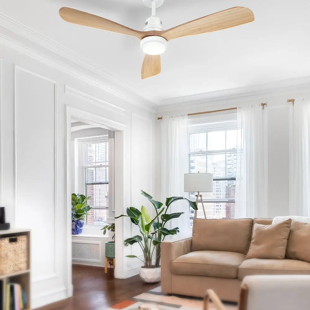 52’’ Ceiling Fan Ac Motor Led Light Remote - Wood