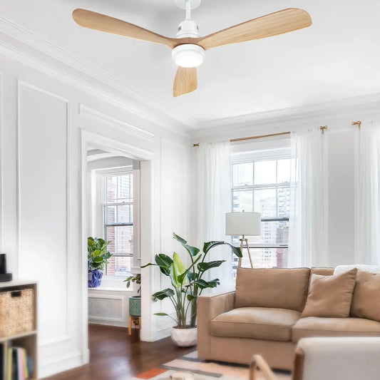 52’’ Ceiling Fan Ac Motor Led Light Remote - Wood