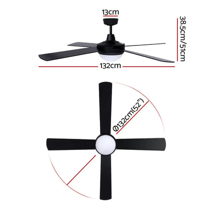 52’’ Ceiling Fan Ac Motor W/light W/remote - Black