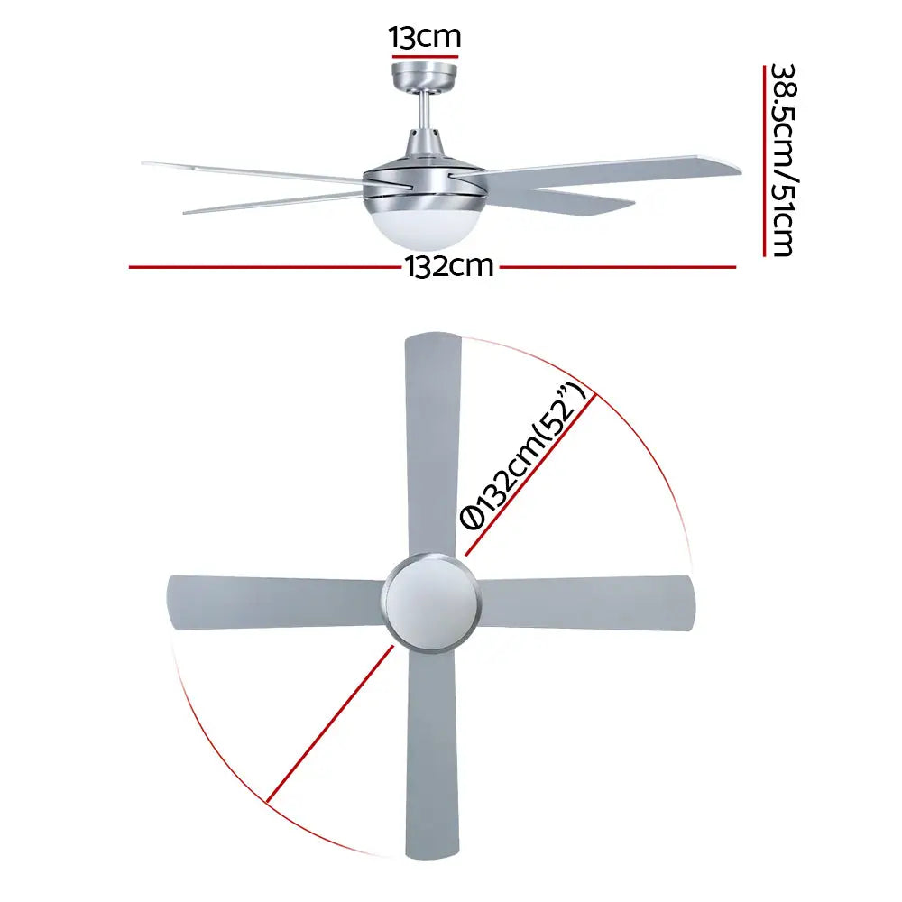 52’’ Ceiling Fan Ac Motor W/light W/remote - Silver