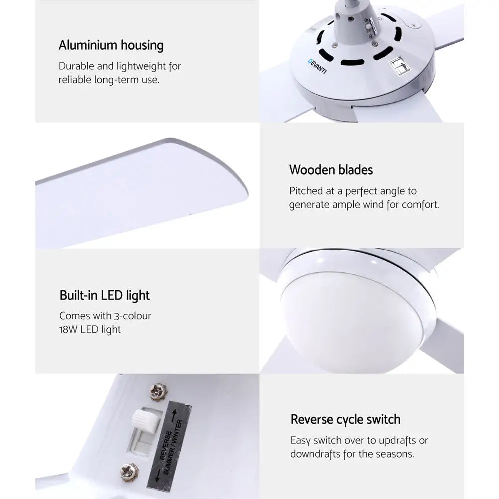 52’’ Ceiling Fan Ac Motor W/light W/remote - White