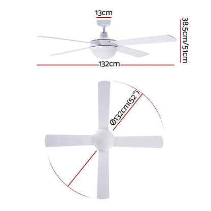 52’’ Ceiling Fan Ac Motor W/light W/remote - White