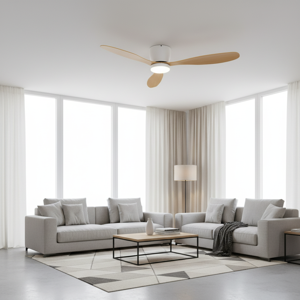 52'' Ceiling Fan DC Motor w/Light w/Remote - Light Wood