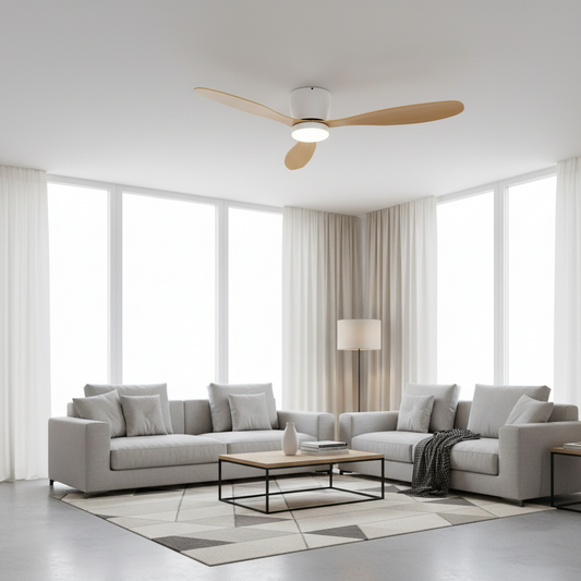 52'' Ceiling Fan DC Motor w/Light w/Remote - Light Wood