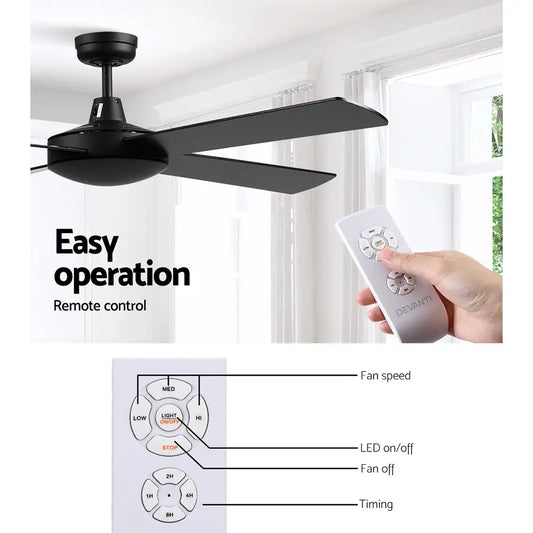 52’’ Ceiling Fan W/remote - Black