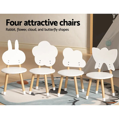 5pcs Kids Table and Chairs Set Children Activity Study Play Desk White