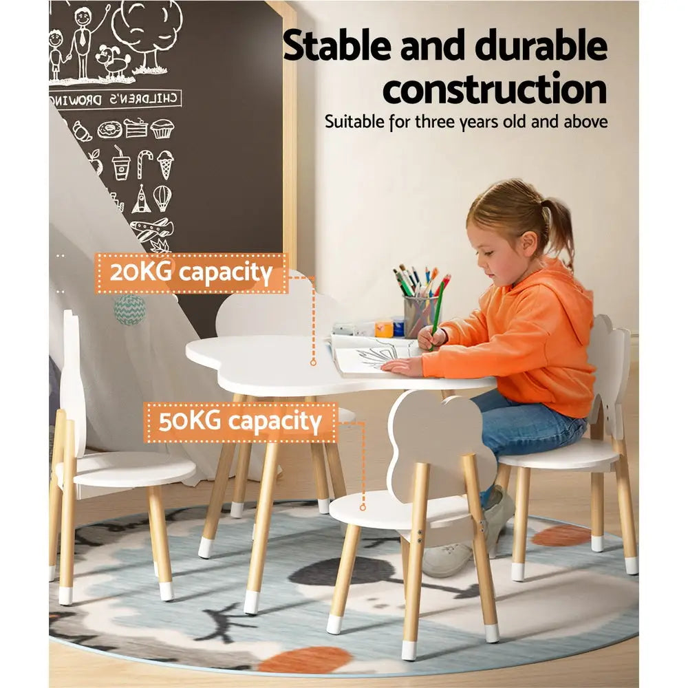 5pcs Kids Table and Chairs Set Children Activity Study Play Desk White