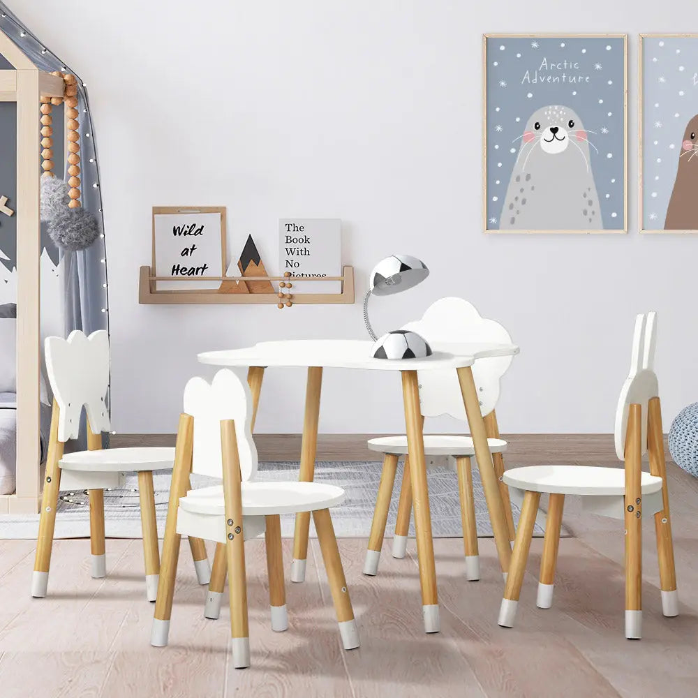 5pcs Kids Table and Chairs Set Children Activity Study Play Desk White