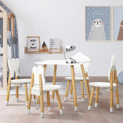 5pcs Kids Table and Chairs Set Children Activity Study Play Desk White