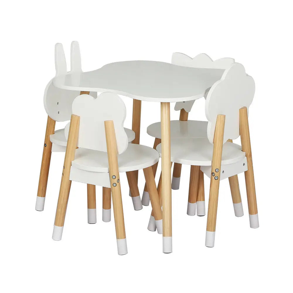 5pcs Kids Table and Chairs Set Children Activity Study Play Desk White