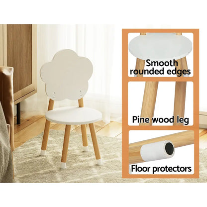 5pcs Kids Table and Chairs Set Children Activity Study Play Desk White