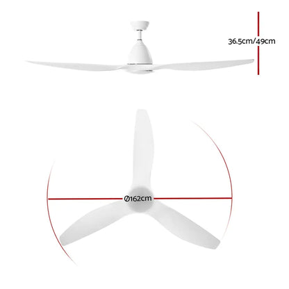 64’’ Ceiling Fan Dc Motor W/light W/remote - White