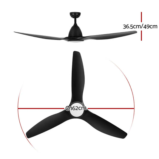 64 Inch Ceiling Fan Dc Motor W/light W/remote - Black