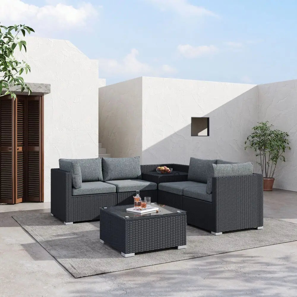6pcs Outdoor Modular Lounge Sofa Coogee-black