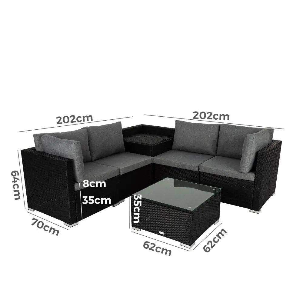 6pcs Outdoor Modular Lounge Sofa Coogee-black