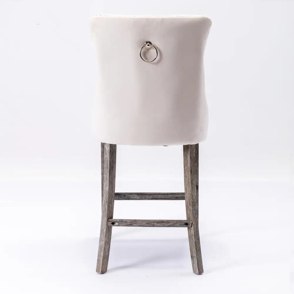 6x Velvet Bar Stools with Studs Trim Wooden Legs Tufted Dining Chairs Kitchen