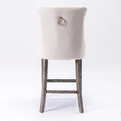 6x Velvet Bar Stools with Studs Trim Wooden Legs Tufted Dining Chairs Kitchen